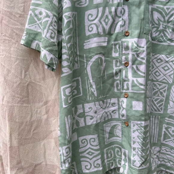 Quiksilver Mens Waterman Collection Shirt, Short Sleeve, White/Green, Size M - Picture 2 of 7